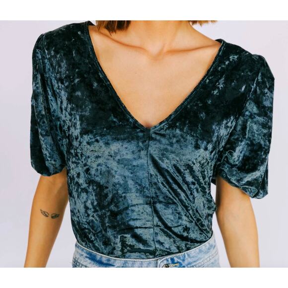 Free People Intimately Don't You Wish Velvet Velour Bodysuit | Sz S, Teal New - Picture 2 of 6